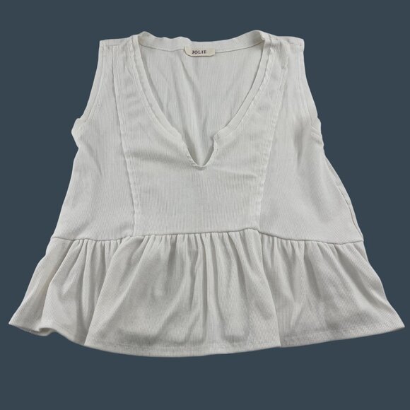 Sleeveless Jolie White Peplum Top Small Soft Ribbed Knit Stretch - Picture 1 of 5